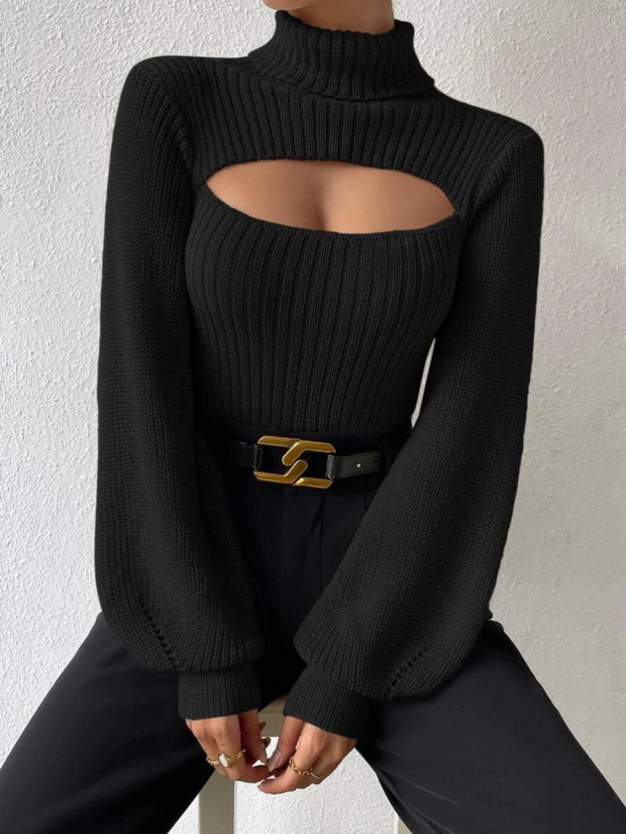 Suéter Sexy de Manga Larga para Mujer, Estilo Europeo y Americano, para Comercio Transfronterizo, Primavera y Otoño, Cuello Alto Calado, Tejido de Punto image 6