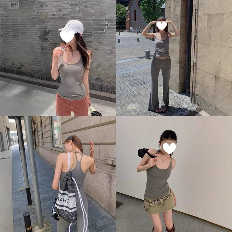 女性用ベスト、夏の美しい背中のホットガール、純粋な欲望スタイルのキャミソール、胸パッド付き、Iバック、無地ベスト、スポーツ多用途|undefined