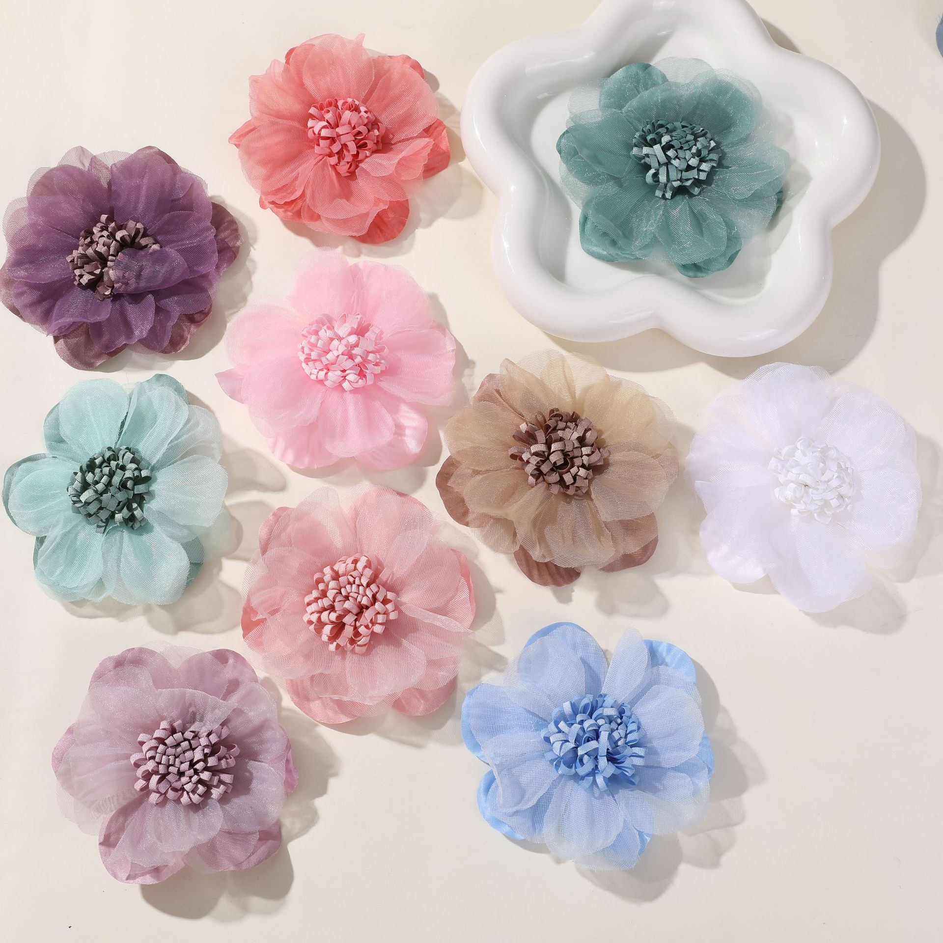 甜美簡約布藝網紗誇張大花朵diy手作頭飾發女飾髮夾抓夾材料批發