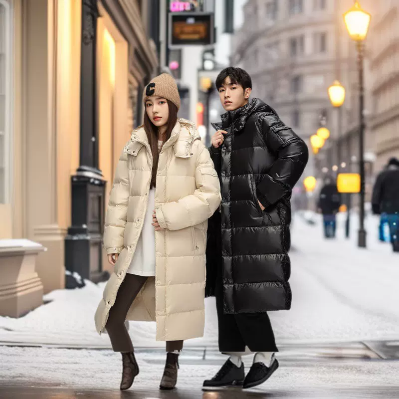 男女同款羽绒服冬季白鸭绒加厚过膝长款时尚百搭休闲羽绒服男外套