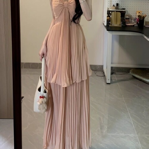 Seaside vacation style sweet and spicy fake two-piece design suspender dress summer new style fairy style French pure desire long dress