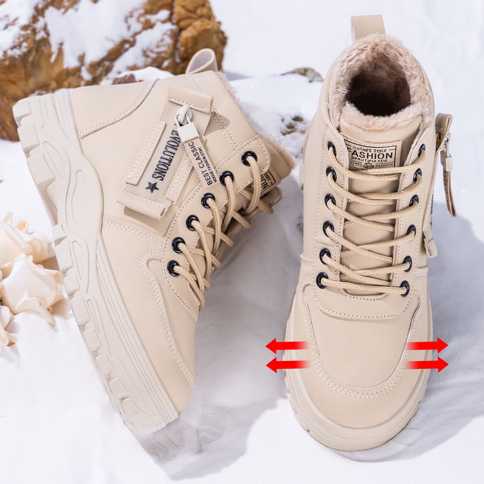 Zapatos de algodón de mujer procesamiento a medida botas de altura de mujer botas de algodón de moda de tamaño grande botas gruesas cómodas botas de nieve