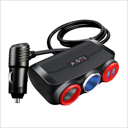 Car cigarette lighter dual USB adapter for multi-function phone charging, 12V/24V socket connector