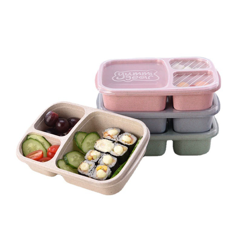 Еда - коробка для риса Bento, коробка свежий квад гранит, ланч-бокс из муки шести секций, крышка
