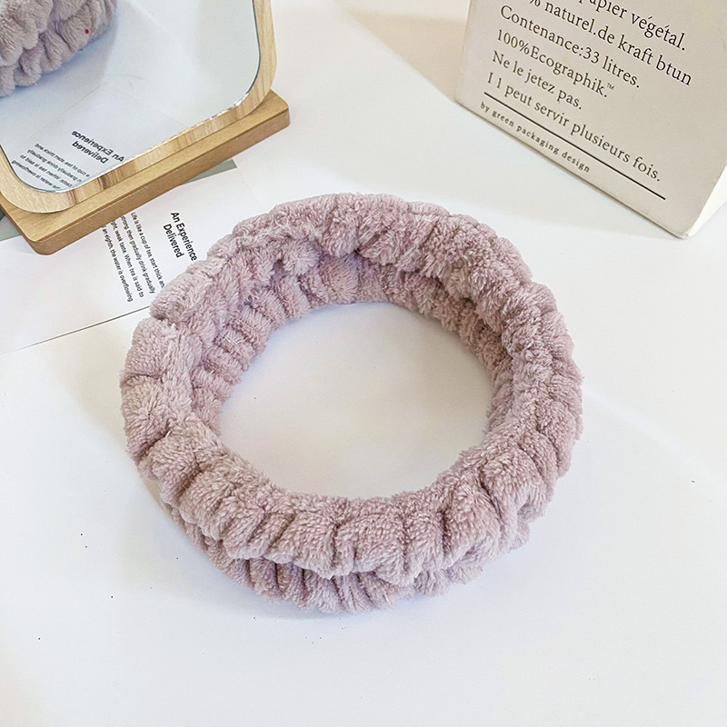 Traje de la correa de la muñeca de la banda del pelo de franela transfronteriza europea y americana Amazon mujeres antideslizante cara lavado diadema autoadhesivo semiacabado anillo de pelo