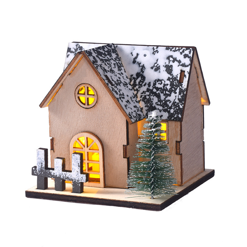クリスマスオーナメント クリスマスデコレーション 発光キャビン LED木製クリスマスハウス クリスマスデスクトップオーナメント|undefined