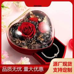 ロマンチックなバレンタインデーの不倒翁ハート型の永遠の命の花のギフトボックスのクリスマスのアクセサリーの箱の指輪のペンダントの祝日のプレゼントの箱