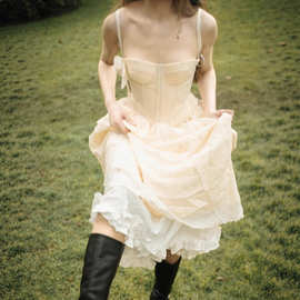 外贸欧美跨境新款法式高级感小众连衣裙吊带长裙子新中式礼蝴蝶结