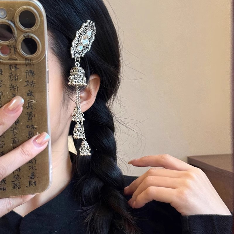 モンゴルレトロ重工業タッセルベルヘアピンハイエンドファッション女性サイドクリップ前髪クリップヘアピンカモノハシクリップ|undefined