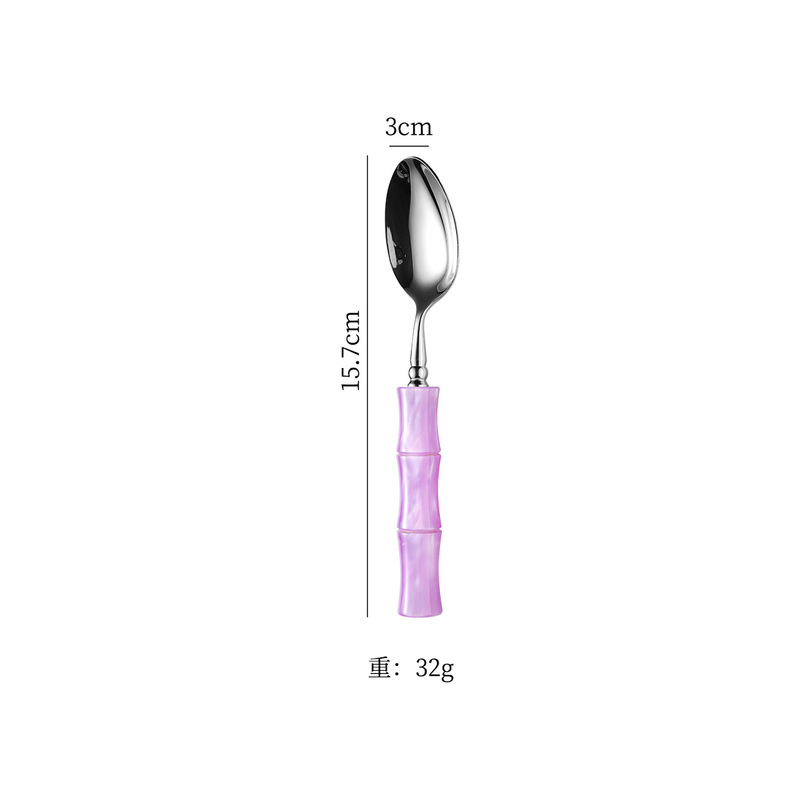 亚克力珠光白竹节手柄304不锈钢牛排刀叉勺套装高颜值西餐具批发|undefined
