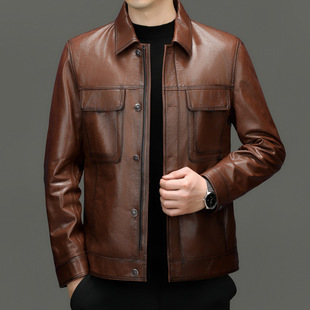 BG22011 Autumn and Winter New Men's Haining Leather Lapel Jacket Top Sheepskin Genuine Leather Men's