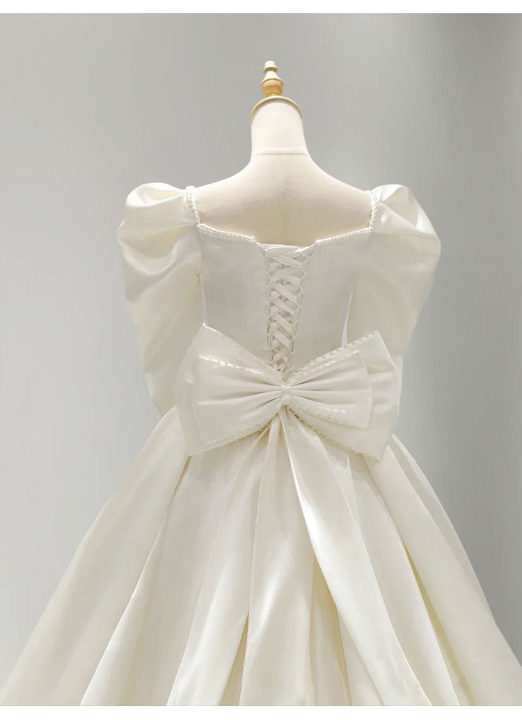 Satin Wedding Dress Main Gown 2025 New Bride Sleeve French Heavy Craft Luxurious Court Style Exit Veil With Long Train_voghion.com