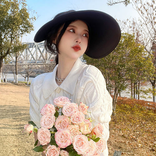 Korean UV sun hat with large brim, ice silk women's summer outdoor cycling sun hat, anti-UV, open-top sun hat