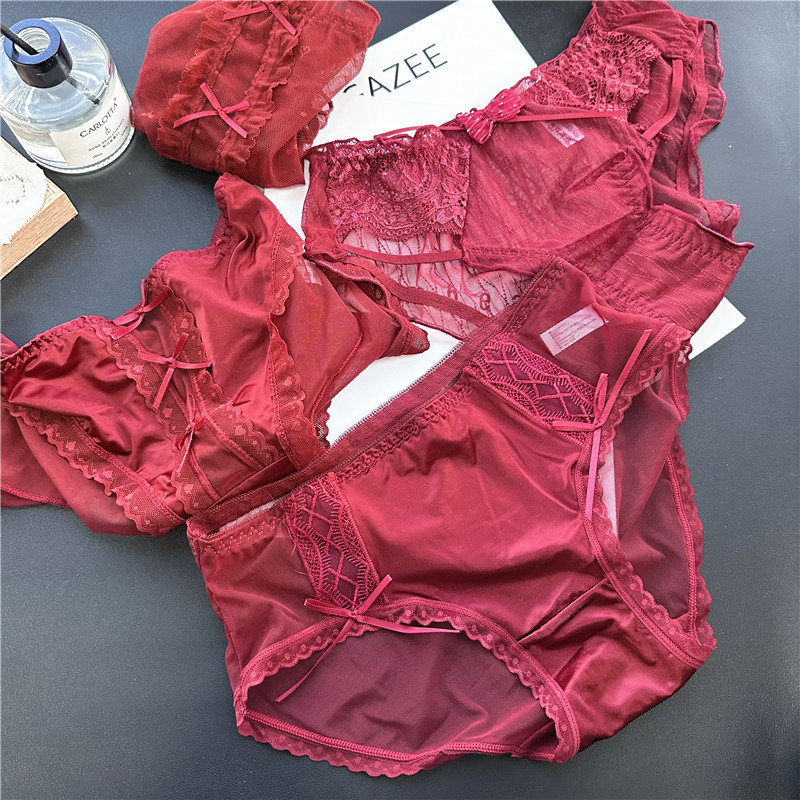 [Ancola Red] 880# New Year's Big Red Underwear Lace Mesh Ice Silk Red Underwear