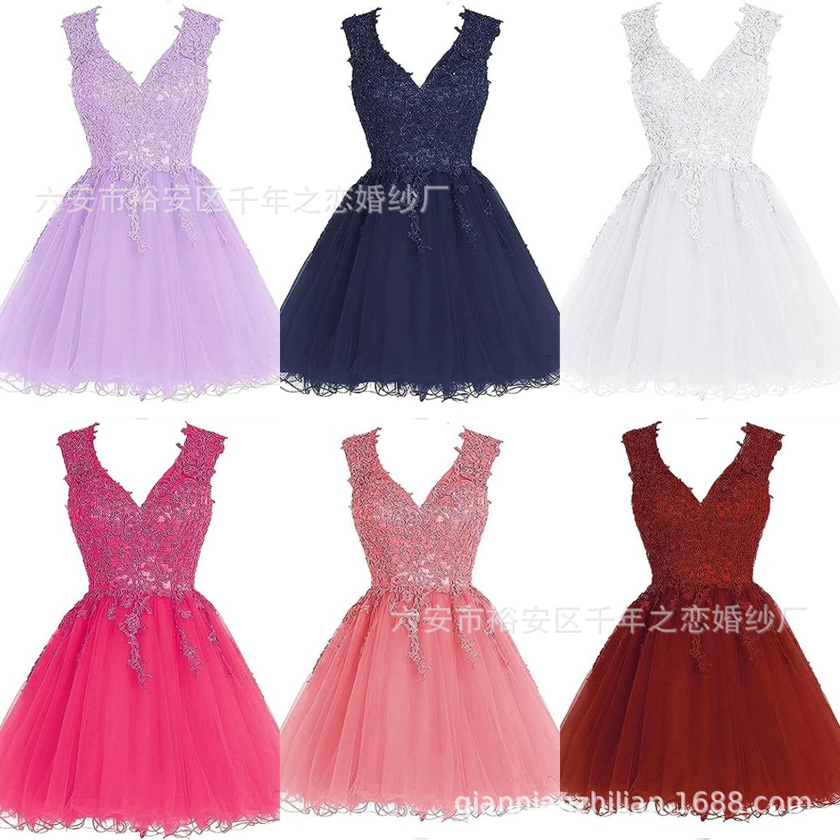Short thin shiffon lace evening dress, for teenagers, graduation party, V-neckline, backless
