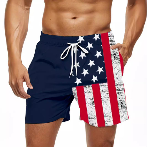 Summer Flag Element Men's 3D Digital Printing Short Sleeve Casual Five-Finger Beach Shorts Sports Pants