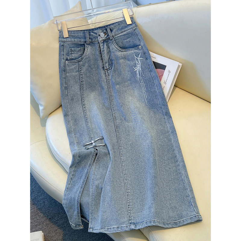 Summer thin long denim skirt