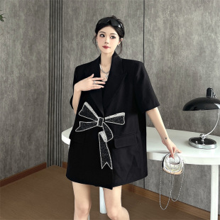 Real Shot of Fashionable and Elegant Handmade Three-Dimensional Full Diamond Bow Design Suit and Intellectual Suit Jacket