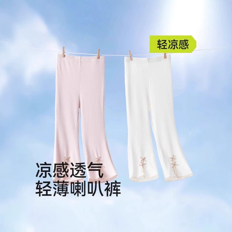 Girls' Flared Pants Summer Thin Household Air Conditioning Pants Lace Bow Leggings Children's Split Micro-pants Girls' Flared Pants Summer Thin Household Air Conditioning Pants Lace Bow Leggings Children's Split Micro-pants