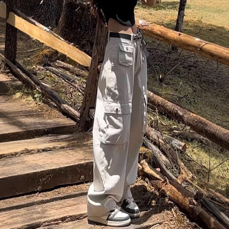 American Retro Denim White Workwear Wide Leg Pants Women's Summer 2025 New Spring and Autumn Small Casual Pants