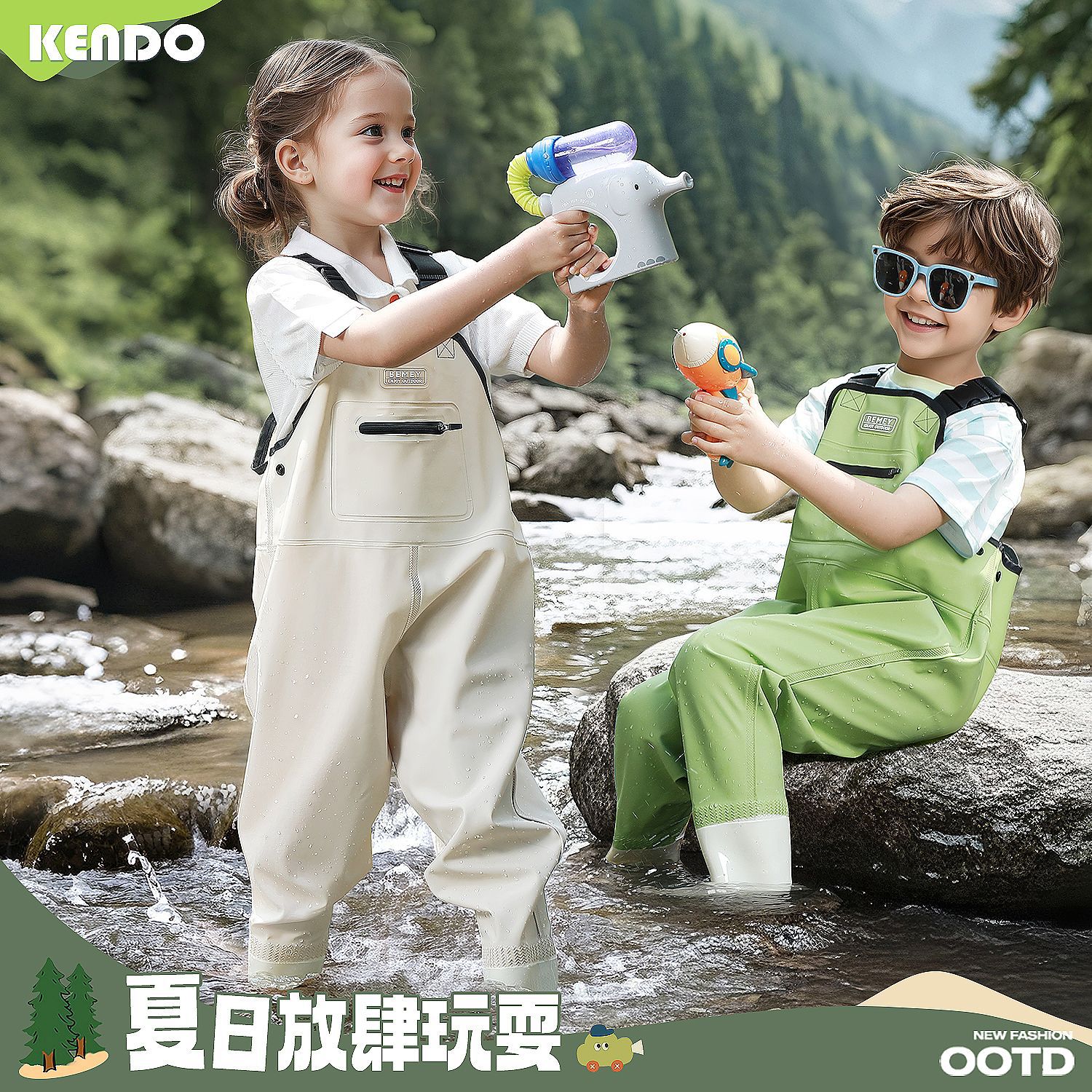 Children's One-Piece Suit for Playing in the Water, Beach Gear, Wading Suit, One-Piece Water Pants, Kindergarten Sand and Water Suit