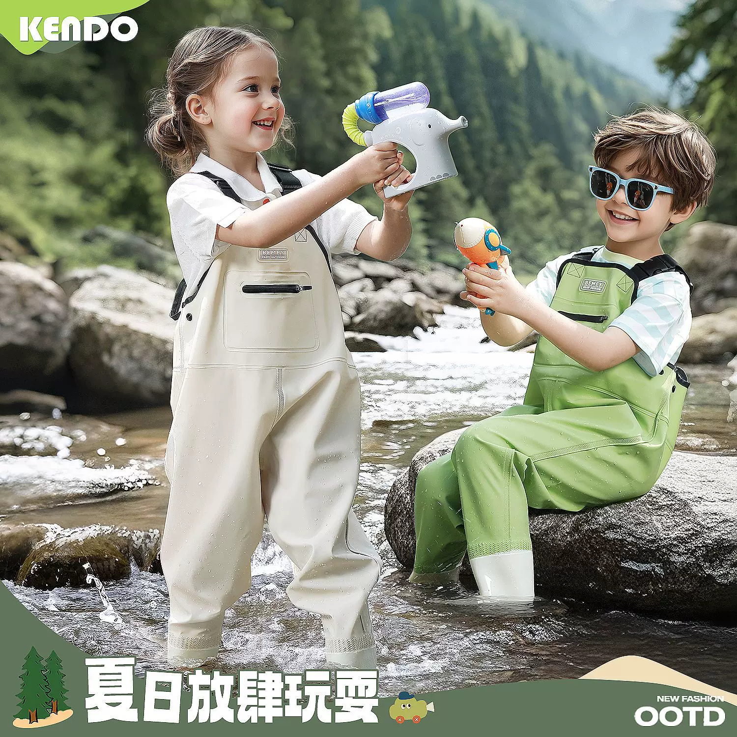 赶海连体裤儿童玩水连体衣赶海装备涉水服连体下水裤幼儿园沙水服
