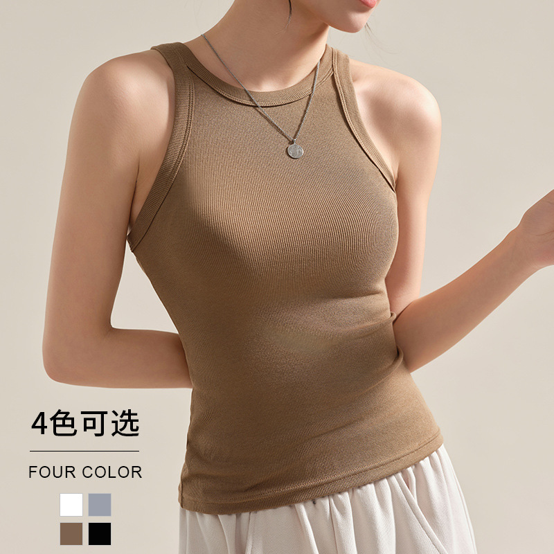 Camisole Base Shirt Women's 2024 Early Spring Round Neck Thread Sleeveless T-Shirt Covering Paramilis Suit Inner Jacket Thin