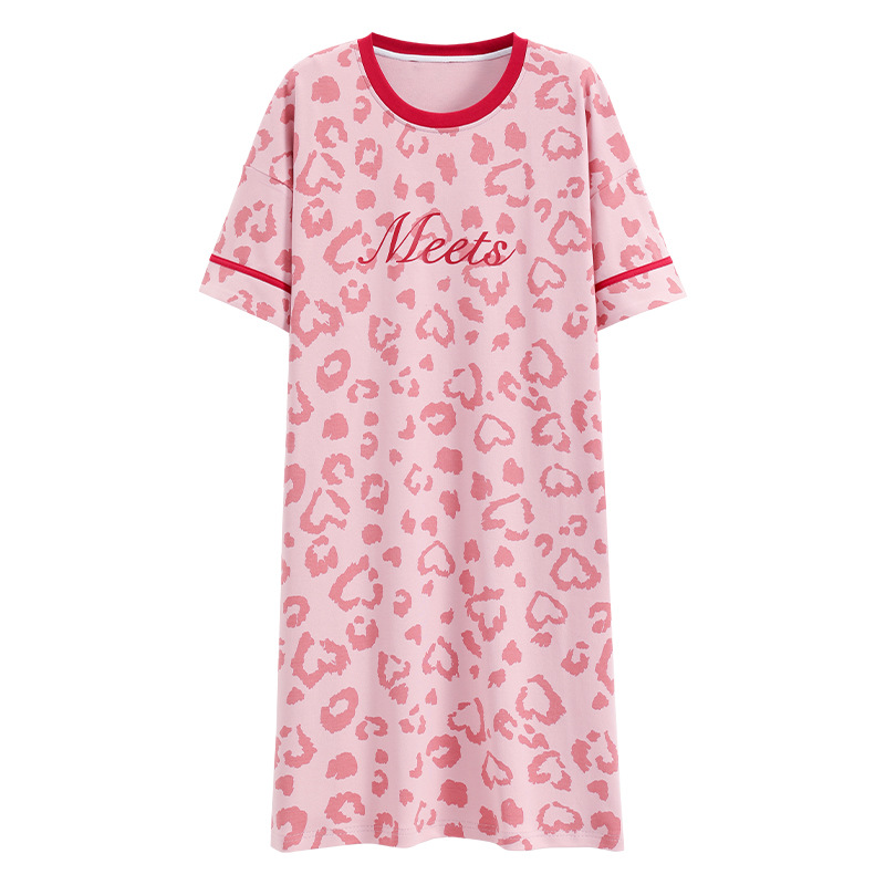Camisón con almohadilla en el pecho pijamas de manga corta de algodón de verano para mujer dulce fresco cuello redondo ropa para el hogar vestido de verano