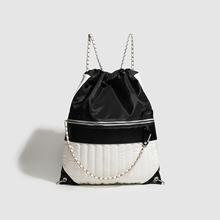 CHARHP&KEJNT官方正品黑白撞色双肩包2025新款休闲上课通勤背包女