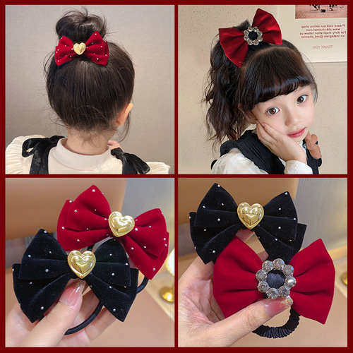 Bow hair rope New Year's hair ring headdress red children's hair rope hair accessories girl New Year's head flower baby little girl