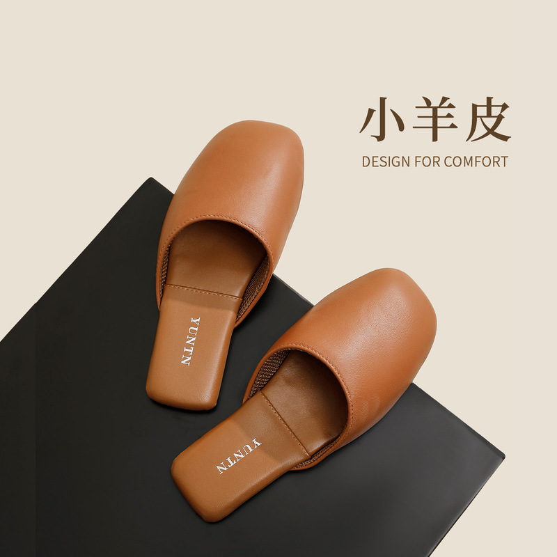 Cloud Luxury First Layer Lambskin Minimalist Style Home Slippers for Women and Couples, All-Season Slippers with Non-Slip Cow Tendon Sole