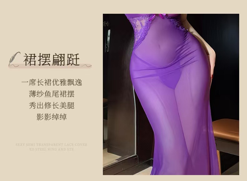 Purple Temptation Deep V Lace Sling Lingerie Set with Sheer Mesh Back — detail image 12
