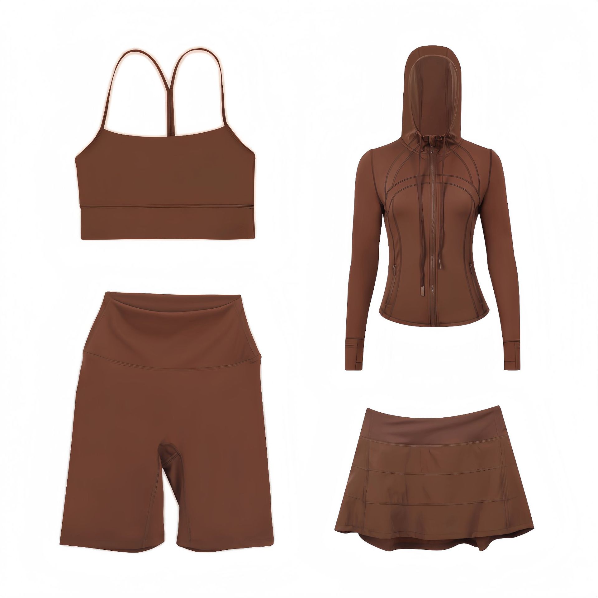 Women's Slim Fit Active Set With Hooded Jacket And Pleated Skirt_voghion.com