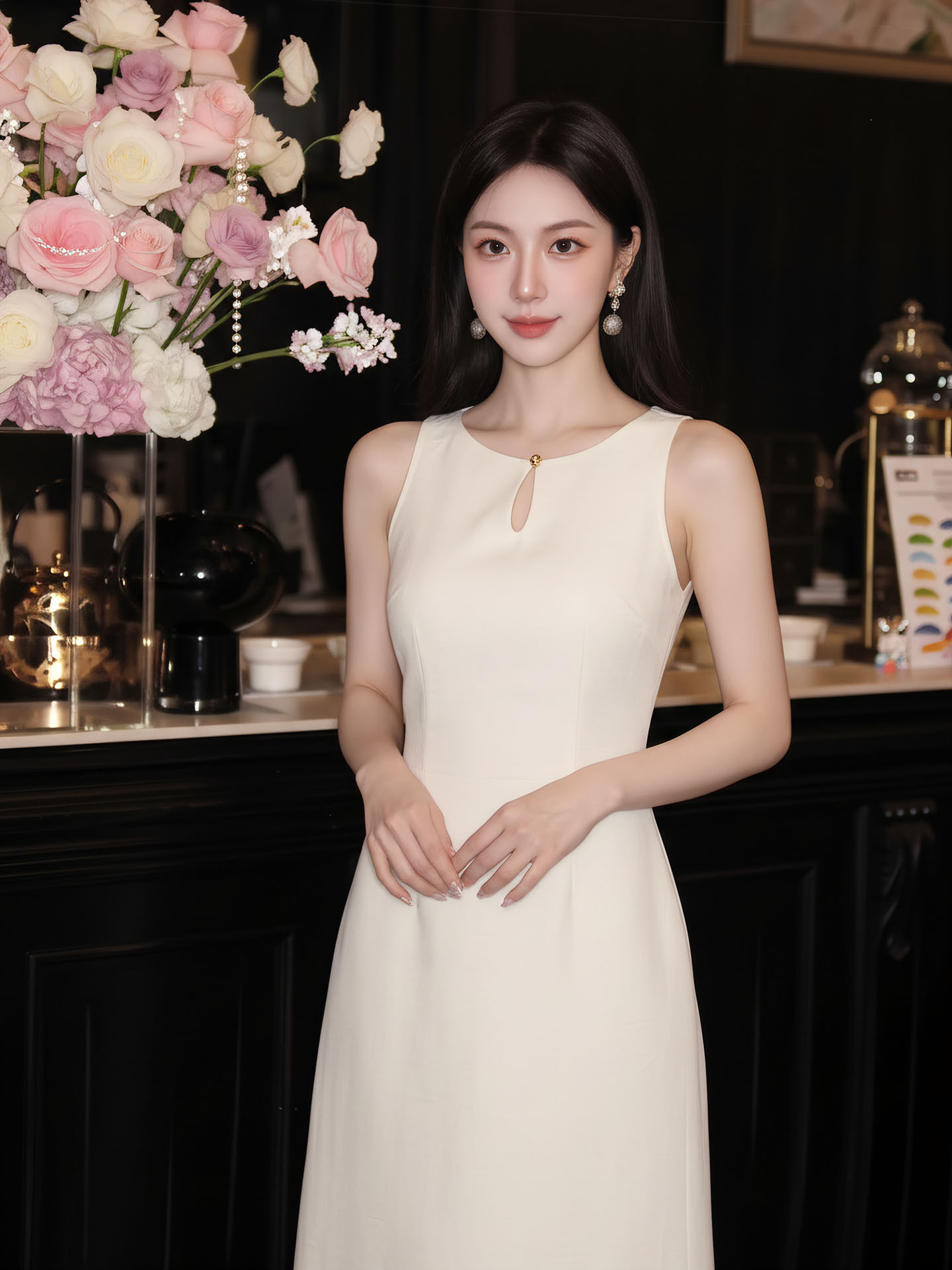 Đầm maxi nữ thêu tay cổ điển Trung Hoa không tay mùa hè — váy liền