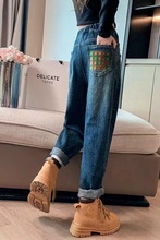 女童牛仔裤中大童洋气老爹裤外穿一体加绒春秋韩版儿童休闲弹力裤