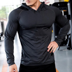 Cross-border foreign trade manufacturer Amazon running sports body-sweating quick-drying clothing tight-fitting long-sleeved hooded fitness clothing for men