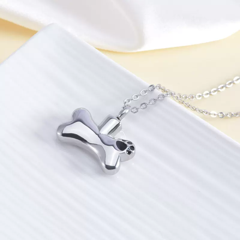 不锈钢宠物骨灰项链 吊坠 现货 动物脚印 骨头形 骨灰盒项链