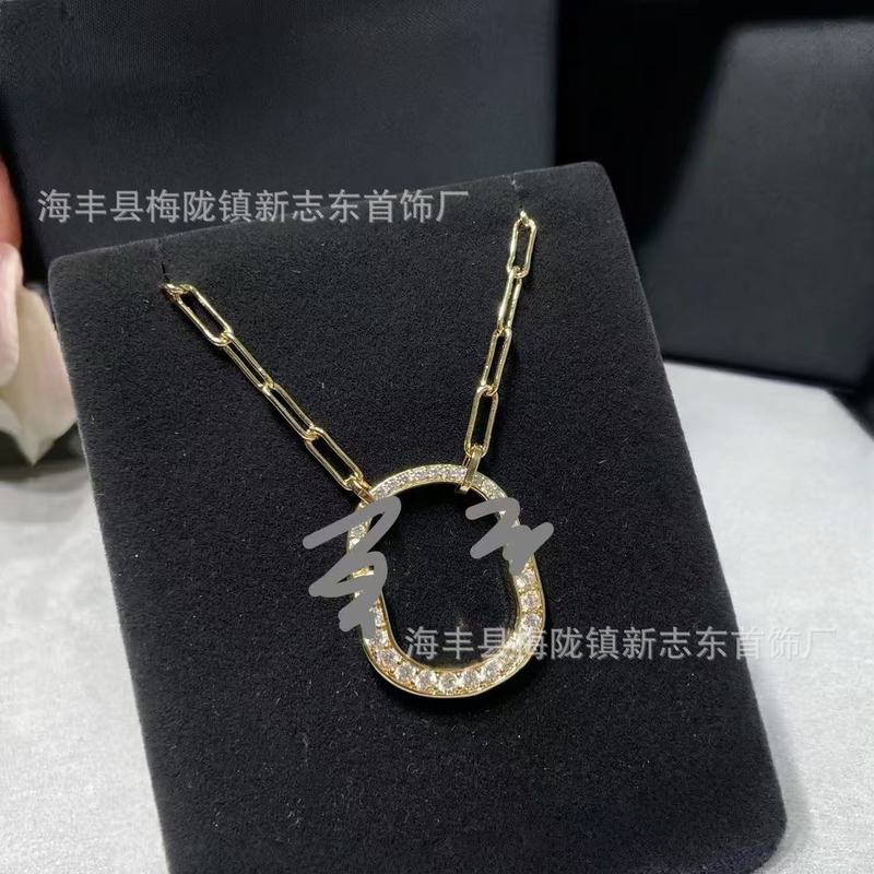 新款mini锁头项链耳环厚镀金U形满钻半镶钻椭圆锁扣锁骨链饰品女|undefined
