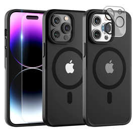 适用iPhone15磁吸手机壳套装苹果15promax手机壳带钢化膜镜头膜