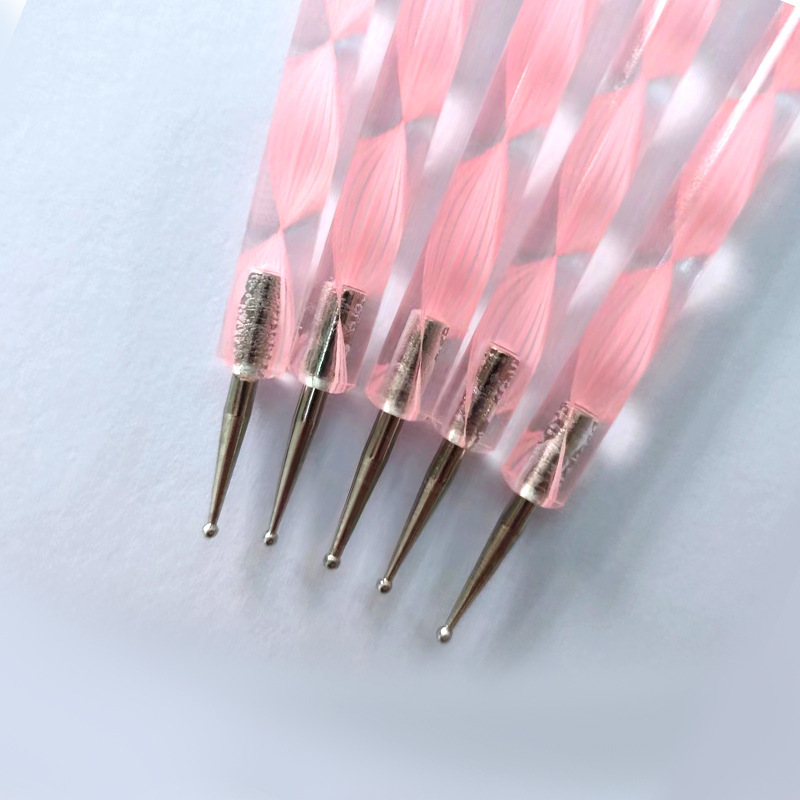 Fábrica al por mayor espiral varilla de silicona punto flor aguja de doble uso grabado en relieve pluma punto taladro pluma cinco piezas un conjunto de herramientas de uñas