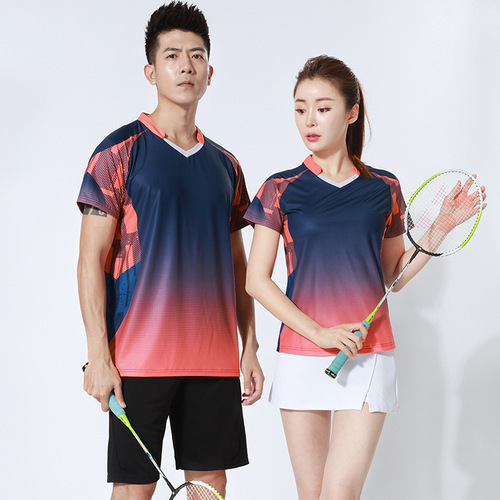 Summer Slimming Badminton Skirt Women's Sport Set Short Sleeve Quick Dry Table Tennis Clothes Men's Team Training Printed