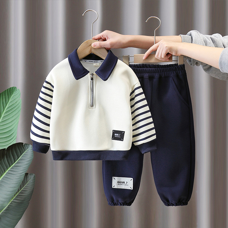 7736 traje de suéter para niños primavera y otoño camisa POLO a rayas a juego de colores para niños primavera deportes de ocio de dos piezas primavera