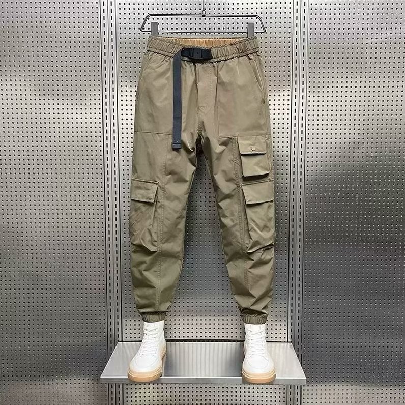 Wear-resistant Overalls Men's Spring khaki Casual Pants Summer Youth Men's Foot-tied Pants Plus-sized Loose