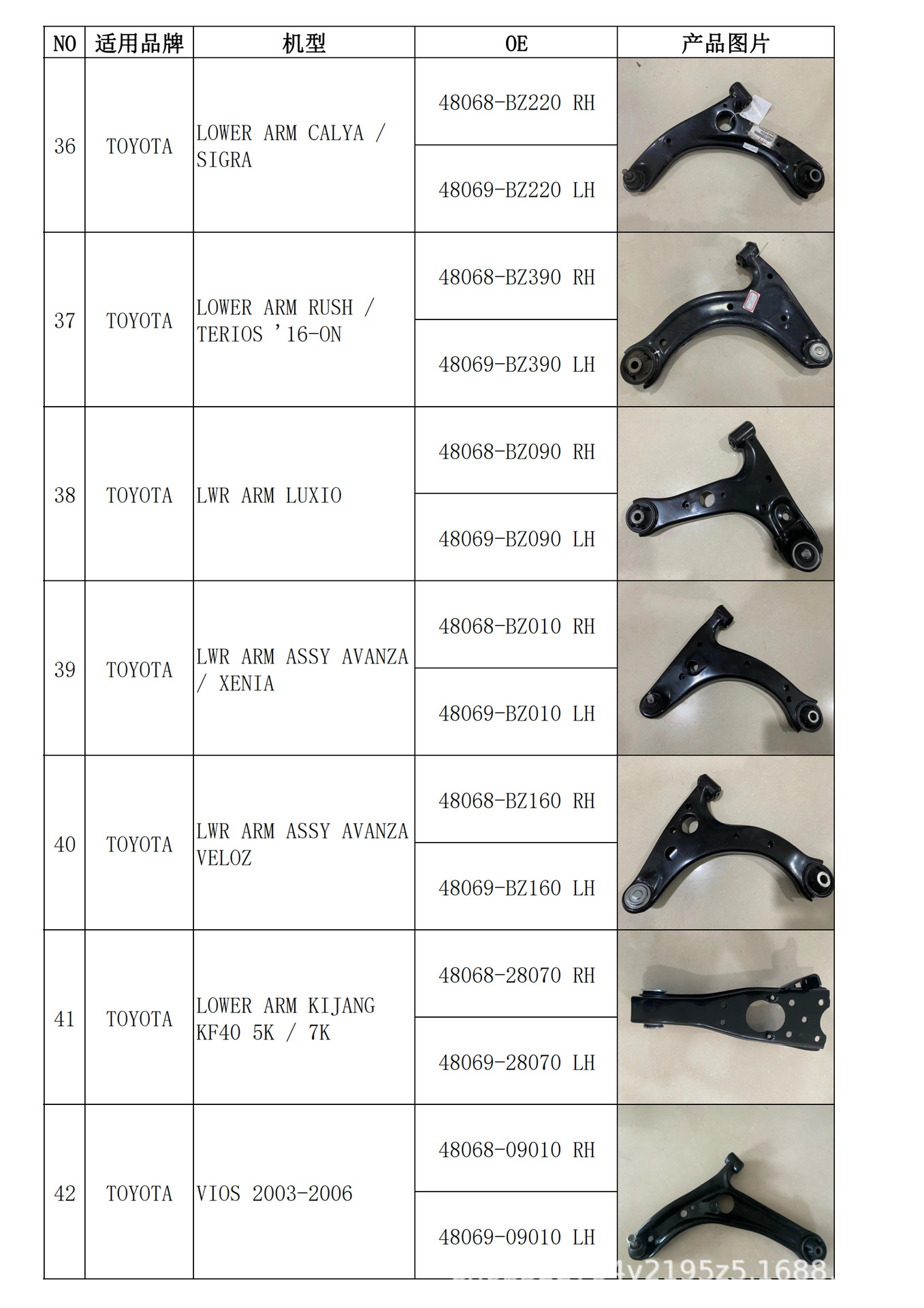 Suitable for Toyota Control Arm, Swing Arm 48068-Bz220, 48069-Bz220