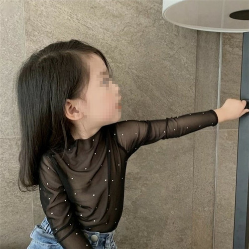 Summer Girls Underwear Baby Internet Famous Fashionable Children's Personality Trendy Korean Version Lace Sequin Sunscreen T-Shirt Top 