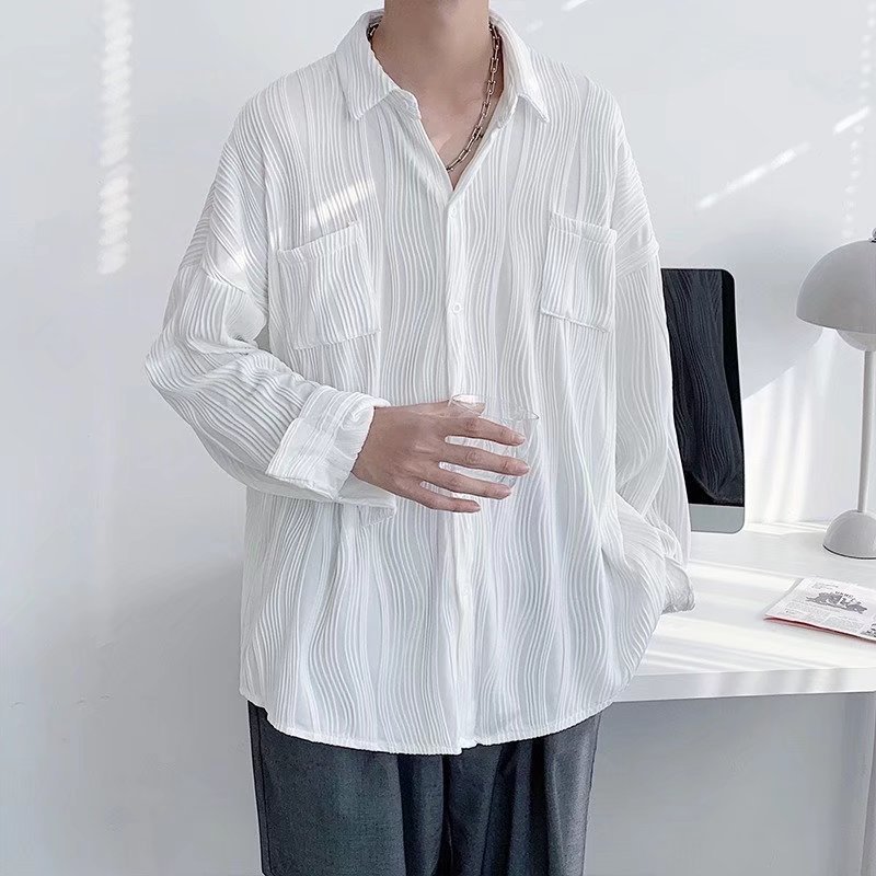 ​Knitterfreies Langarmhemd aus Eisseide für Herren – Leichtes, lässiges, locker sitzendes Oberteil aus Leinenmischung für den Sommer für Teenager und junge Erwachsene​_voghion.com