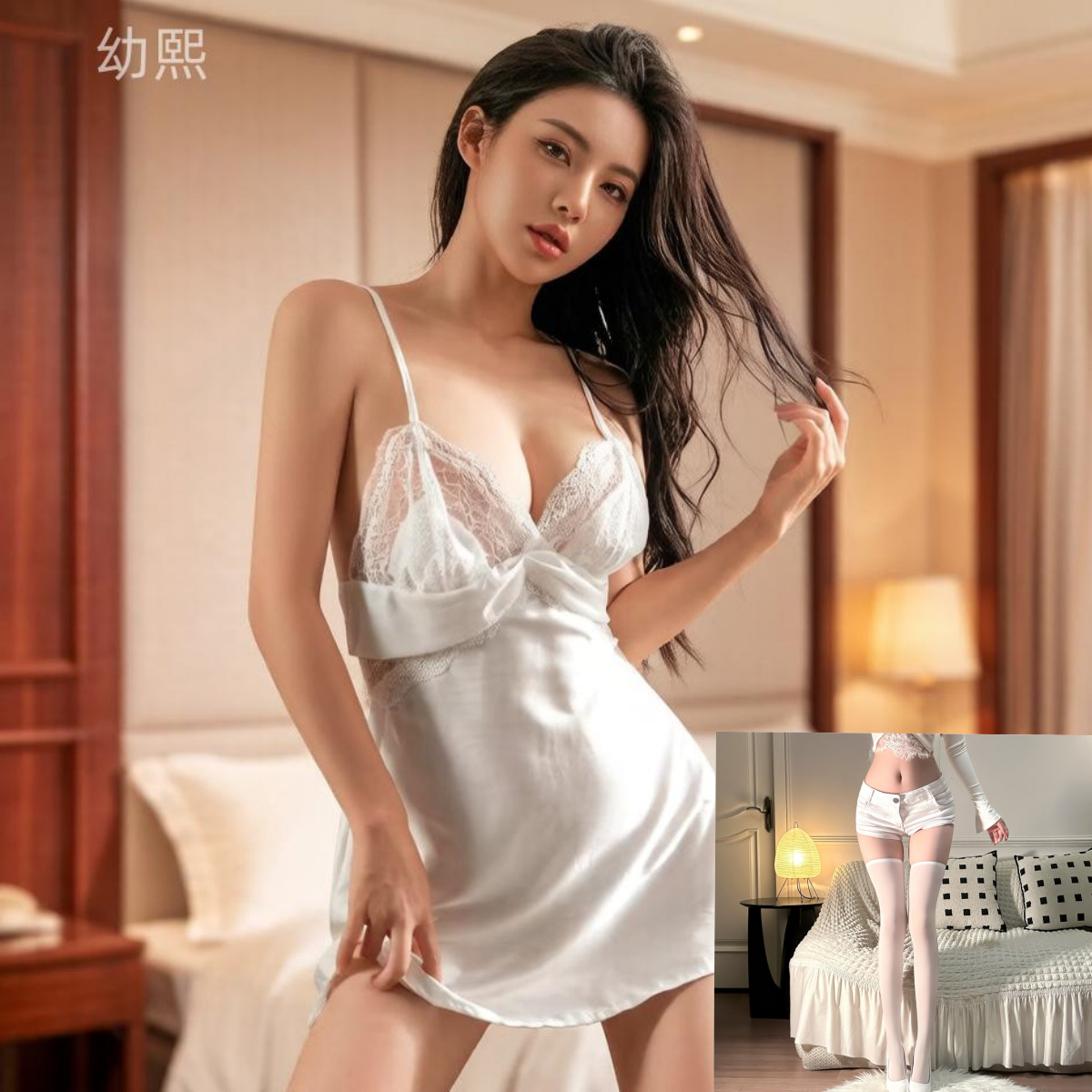 흰색 + 흰색 가장자리 플랫 스타킹