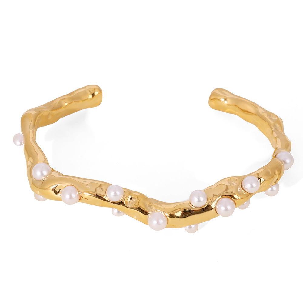 25 años de nueva industria pesada europea y americana, fundición retro francesa, exquisita imitación de perlas, pulsera abierta, joyería de alta calidad