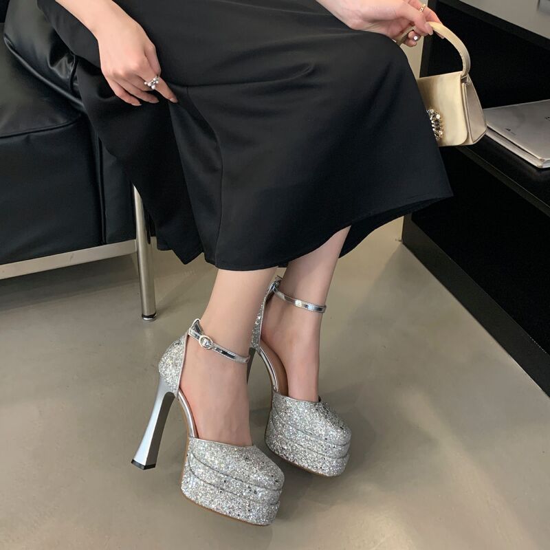 Thick heel model catwalk shoes women's 2024 new fashion sexy double layer waterproof platform platform platform shoes women's high heels Thick heel model catwalk shoes women's 2024 new fashion sexy double layer waterproof platform platform platform shoes women's high heels