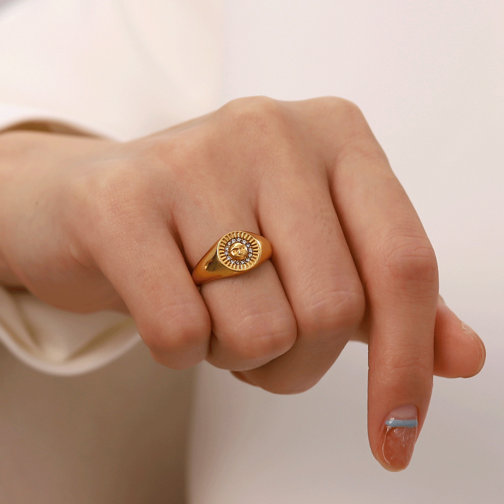 Retro Human Face Stainless Steel Plating Zircon Rings 1 Piece